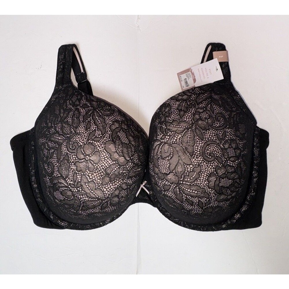 NWT Cacique Bra 44F Boost Plunge Underwire Black Lace Lined Padded Pretty